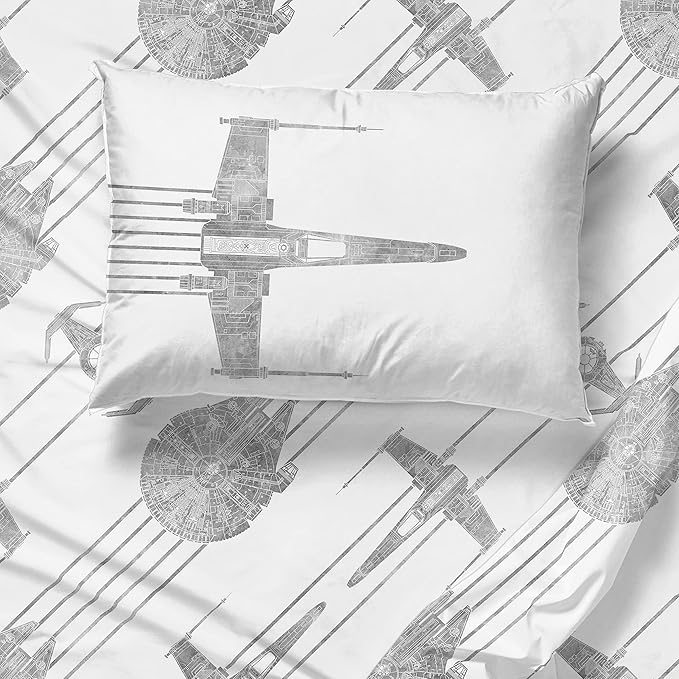 Jay Franco Kids Sheet Set with Fitted, Flat Sheets & Pillow Cover - Ultra-Soft Bedding with Pillowcase for Room Decor, White - Star Wars, 3 Piece Twin
