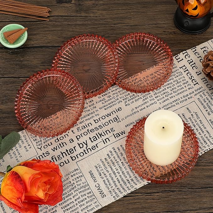 JUXYES 5 Pack Amber Tone Crystal Coasters Round Cup Mat, Glass Coasters for Drinks Coffee Tea Wine, Decorative Wine Bottle Coaster, Crystal Drink Coaster for Restaurant bar Kitchen Dining Table