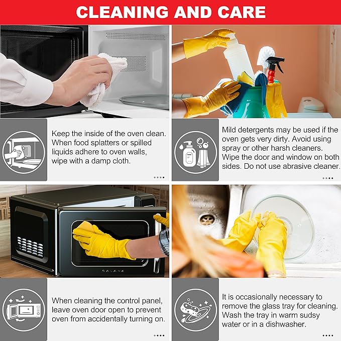 Galanz GLCMKZ11BKR10 Retro Countertop Microwave Oven with Auto Cook & Reheat, Defrost, Quick Start Functions, Easy Clean with Glass Turntable, Pull Handle, 1.1 cu ft, Black
