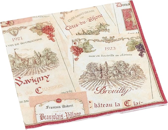 Entertaining with Caspari Wine Labels Pack of 20 Paper Lunch Napkins