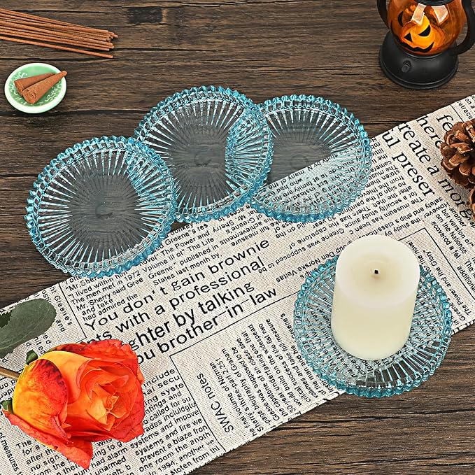 JUXYES 8 Pack Clear Blue Crystal Coasters Round Cup Mat, Glass Coasters for Drinks Coffee Tea Wine, Decorative Wine Bottle Coaster, Crystal Drink Coasters for Restaurant bar Kitchen Dining Table