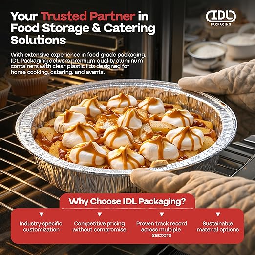 IDL Packaging 9" Round Aluminum Foil Pans with Dome Lids (Pack of 50) - Disposable Aluminum Container with Clear Plastic Lids - Great for Baking, Cooking, Serving