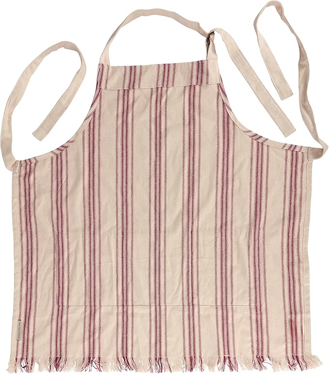 Primitives by Kathy Farm Animals Apron, Stitched Art Panel with Frayed Edge & Dark Red Stripe - Full Coverage with Adjustable Neck & Waist and 3 pockets, Everyday Farmhouse Kitchen Accessory