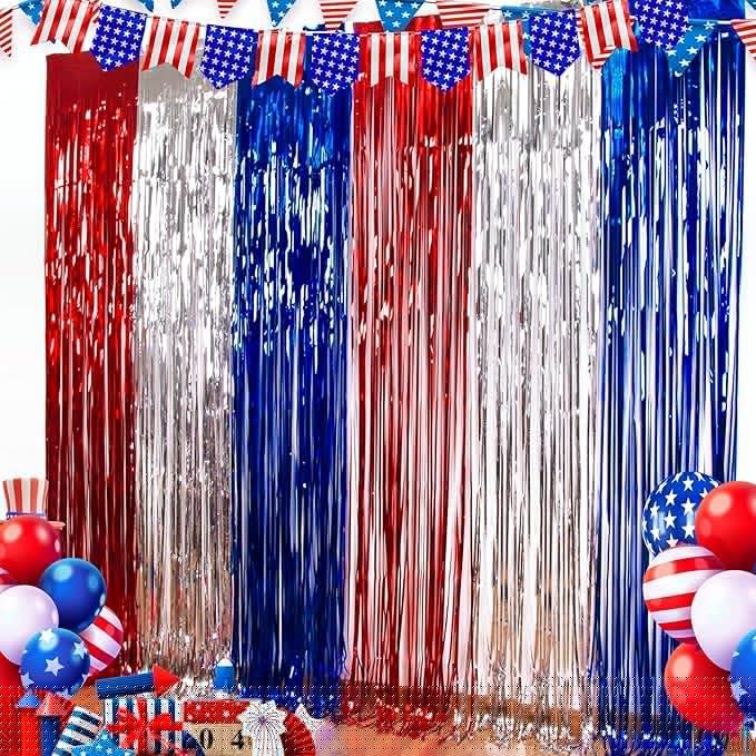 OHOME 4th of July Decorations - American Flag Backdrop Streamers | Patriotic Memorial Day Decor for Indoor Outdoor Outside - 250th Anniversary Fourth of July Accessories Party Favors,2 Pack