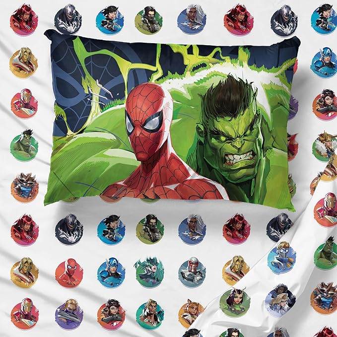 Jay Franco Kids Sheet Set with Fitted, Flat Sheets & Pillow Cover - Ultra-Soft Bedding with Pillowcase for Room Decor, Multi - Marvel Rivals, 3 Piece Twin