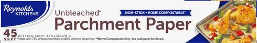Reynolds Kitchens Unbleached Parchment Paper Roll,Non Stick Parchment Paper for Cooking and Baking,Oven Safe up to 425 Degrees,Chlorine-Free,45 Feet x 12 Inches,45 Total Sq. Ft.,(Pack of 12)