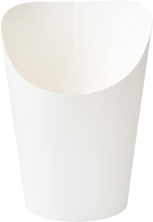 Restaurantware Bio Tek 12 Ounce French Fry Containers 100 Disposable Charcuterie Cups - Incline Design Round White Paper French Fry Cups Stackable For Waffles Chips or Popcorn