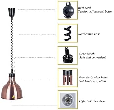 Hanging Food Heat Lamp Warmer for Buffet, Catering & Restaurants – Pendant Ceiling Lights to Keep Steak Warm – Kitchen Supplies (Rose Gold, Color3)