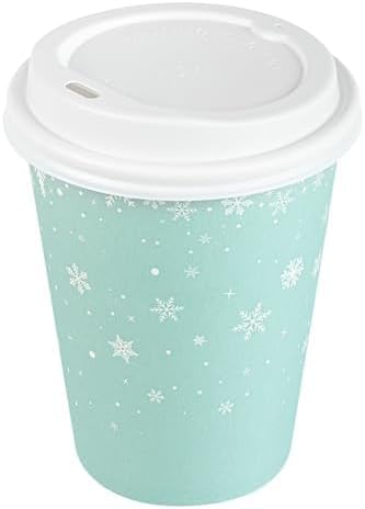 Restaurantware-Restpresso 12 Ounce Drinking Cups, 400 Hot Cups With Plastic Lids - Snowflake Design, Disposable, Light Blue Paper Coffee Cup, For Christmas Parties, Serve Hot And Cold Drinks