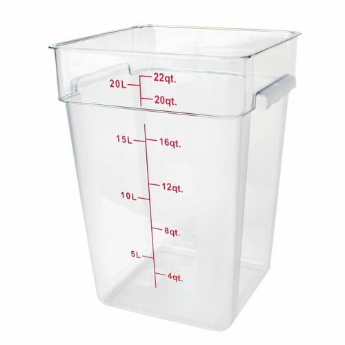 FSE PLSFT022PC Food Storage Container, 22 Quart, Square, Scratch & Break Resistant, -40° to 210° F Temperature Range, Polycarbonate, Clear, NSF