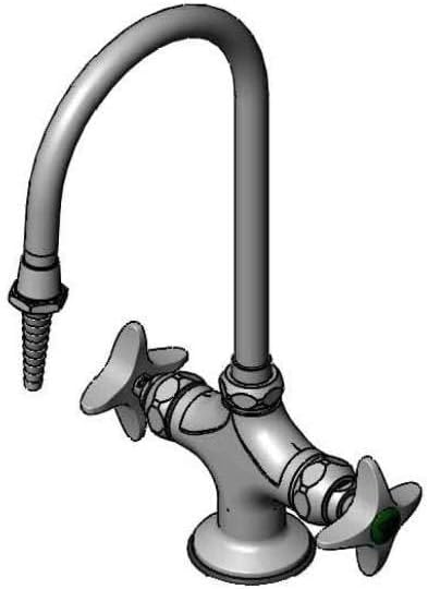 T&S Brass BL-5704-02 Swivel Gooseneck Serrated Tip Mixing Faucet with 4-Inch Spreader Assembly