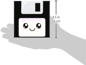 3dRose CST_57453_3 Kawaii Cute Happy Floppy Disk Retro Computer Nerd Japanese Anime Smiley Cartoon with Pink Label Ceramic Tile Coaster (Set of 4)