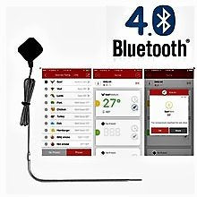 NutriChef Smart Bluetooth BBQ Thermometer - Upgraded Stainless Probe Safe to Leave in Grill, Outdoor Barbecue or Meat Smoker - Wireless Remote Alert iOS Android Phone WiFi App - PWIRBBQ40
