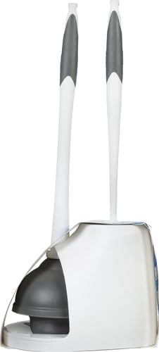 Clorox Toilet Plunger and Bowl Brush Combo with Caddy, 6.75 x 7 x 19.5 in, White/Gray (Pack of 12)