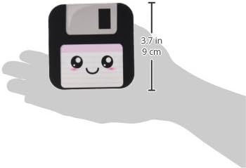 3dRose CST_57453_1 Kawaii Cute Happy Floppy Disk Retro Computer Nerd Japanese Anime Smiley Cartoon with Pink Label Soft Coasters (Set of 4)