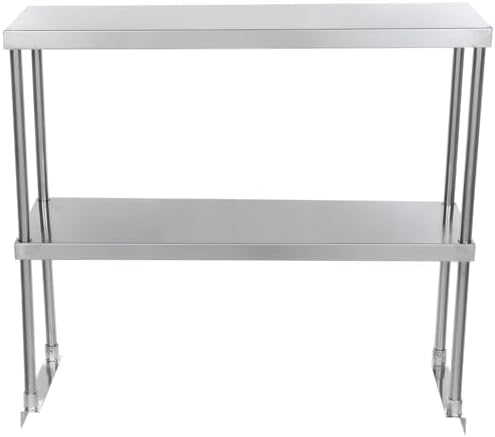 Empura 36" Wide Double Deck Stainless Steel Table-Mount Overshelf with Mounting Bracket | Prep Work Table Rack Shelve for Restaurant Garage | 1.5" Thick Shelf Deck, 36"W x 12"D x 32"H, 18 Gauge, NSF