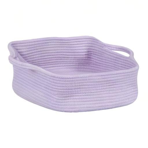 XUANGUO Woven Cotton Rope Storage Basket with Handles for Organizing Shelves Closet Small Cat Dog Pet Toy Baskets Box Bin Decorative Rectangle Baby Nursery basket Gift basket Empty(light purple)