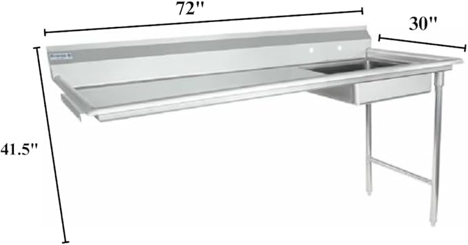 Empura 72" Wide Stainless Steel Soiled Dishtable, Undercounter Right Hand Side Commercial Worktop Table for Restaurant Diner Cafeteria Kitchen, 7.5" Backsplash, 72" W x 30" D x 41.5" H, 16-Gauge, NSF