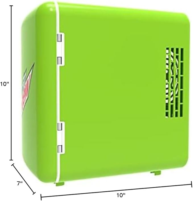 CURTIS Mountain Dew MIS134MD, Mini Portable Compact Personal Fridge Cooler, 4 Liter Capacity Chills Six 12 oz Cans, 100% Freon-Free & Eco Friendly, Lime