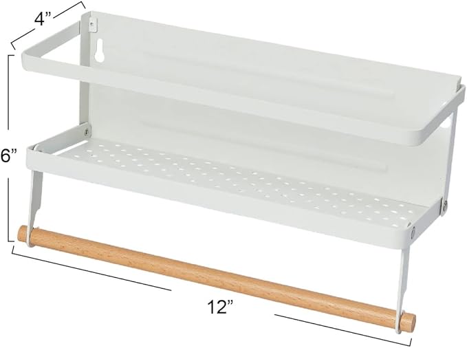 Household Essentials Metal Magnetic Spice Rack with Paper Towel Holder, White