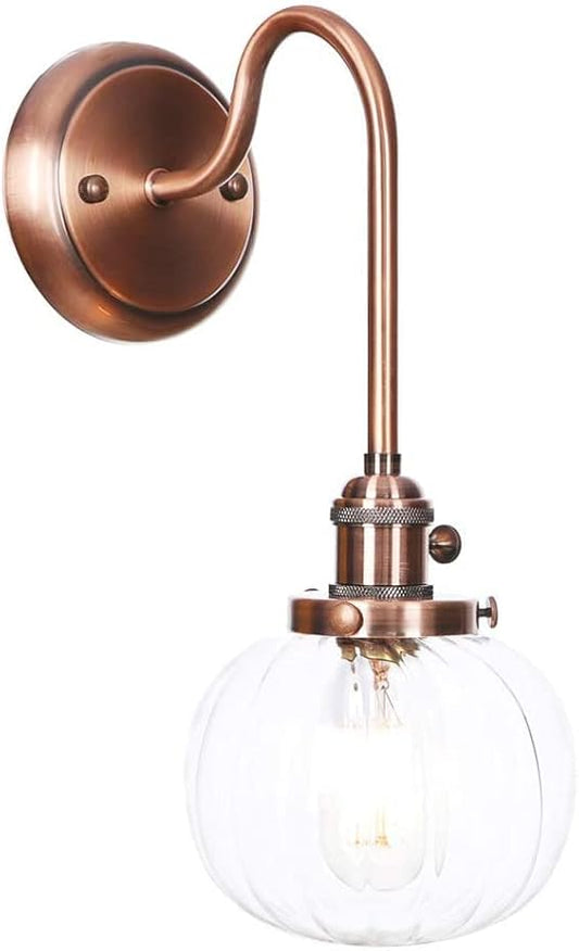 Wall Lamps, Nordic Creative Iron Sconce Lighting with Switch, Clear Glass Lampshade Metal Wall Lights for Bedroom Living Room(Color:E)
