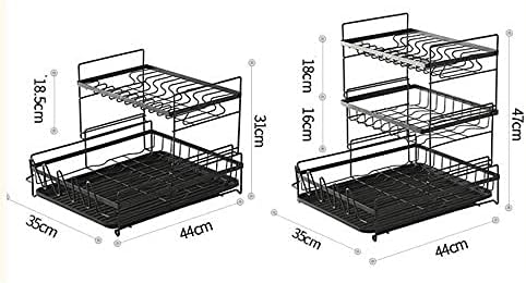 Dish Drainer Plate Rack. Rinse Basket for Pots Bowls Plates and Kitchen Utensils Cutlery Drainer Included Disassembled Dish Drainer (Black L 35x44x47cm)