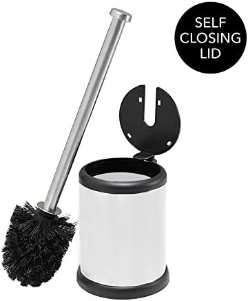 Bath Bliss Toilet Brush and Holder | Self Closing Lid | 360 Degree Brush Head | Bathroom Cleaning | Compact Size | Storage and Organization | White