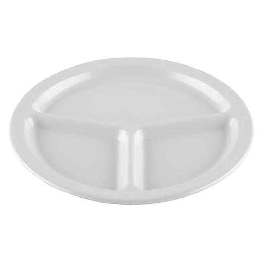 G.E.T. CP-533-W Melamine 3-Compartment Divided Plates, 10", White (Set of 12)