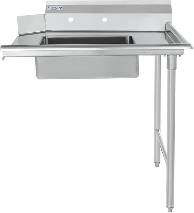 Empura 36" Wide Stainless Steel Soiled Dishtable with Backsplash | Straight Design Right Hand Side Commercial Worktop table for Restaurant Diner Cafeteria Kitchen | 36"W x 30"D x 41.5"H, 16 Gauge, NSF
