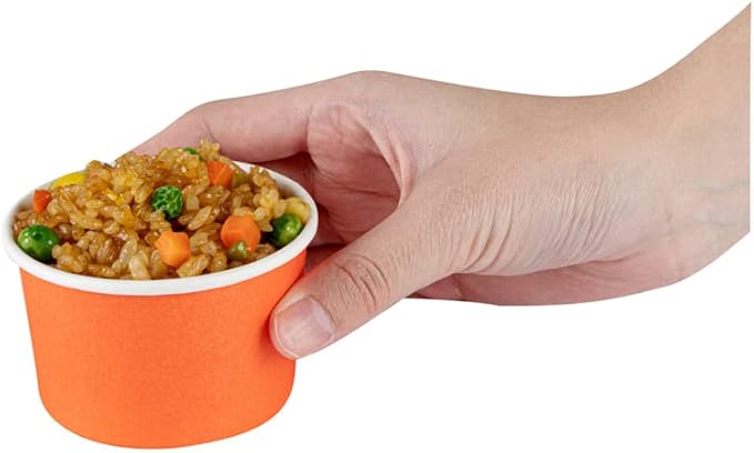 Coppetta 3-Ounce Dessert Cups, 50 Disposable Ice Cream Cups - Lids Sold Separately, Durable, Orange Paper Frozen Yogurt Bowls, For Hot And Cold Foods, Perfect For Gelato Or Mousse - Restaurantware
