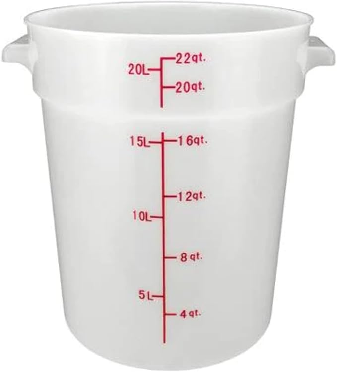 Winco Heavy-Duty Round Food Storage Container, 22 Quart, White