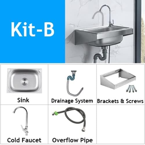 Wall Mounted Hand Sink - Stainless Steel Commercial Hand Washing Basin for Restaurant, Bar, Cafe, Salon & Spa, Home - with Bracket,Kitc-52x38cm