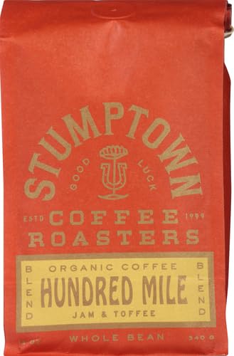 Stumptown Coffee Roasters, Medium Roast Organic Whole Bean Coffee - Hundred Mile 12 Ounce Bag with Flavor Notes of Jam and Toffee (Pack of 2)