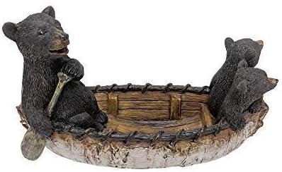 Black Bear Canoe Coaster Set with Holder - Pine Ridge 3 Rustic Black Bear Cabin Decor Absorbent Coaster Drink - Set of 5 Drink Coaster Set
