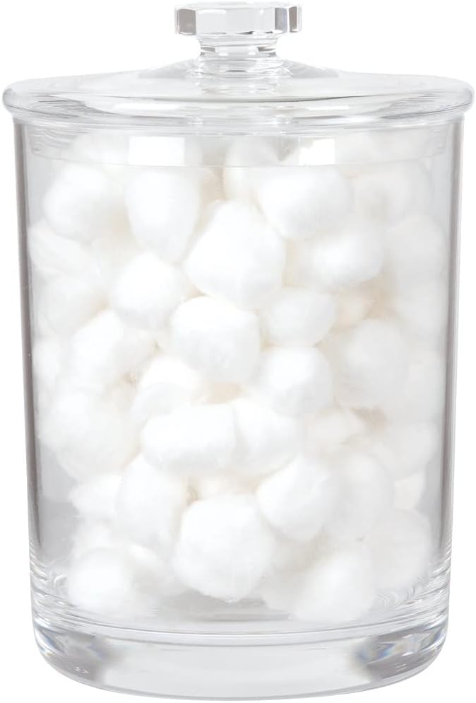 ForPro Clear Acrylic Apothecary Jar with Lid, 60 Oz Shatterproof Bathroom Vanity Organizer, Cotton Ball Holder, Qtip Storage Container Canister for Kitchen, Laundry, Office Decor, 7.75" x 5"