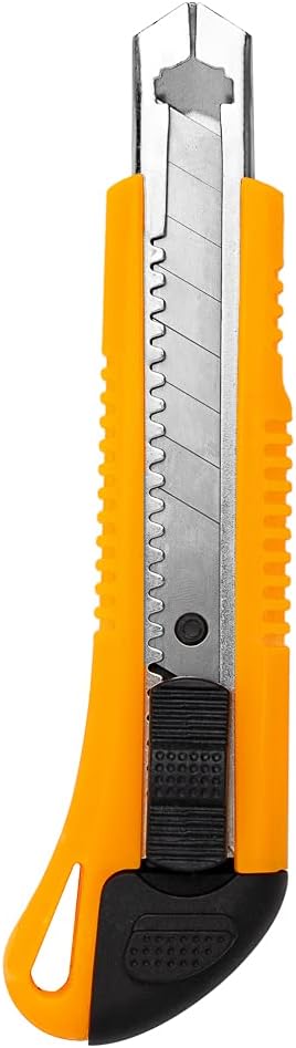 Handy Tek 6.5 Inch Utility Knives, 4 Anti-Slip Box Knives - Heavy Duty, Retractable, Yellow Plastic Box Cutters, Built-In Lock, Sharp Blade - Restaurantware