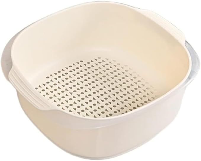 GAORUIFENG Bowl Set 2 in 1 Colander Thicker Colander Bowl Set Colander Bowl Set Bowl Set Stack Flat draining net Colander Bowl Japanese Stylish Colander Bowl Set Kitchen Supplies (D) (C)