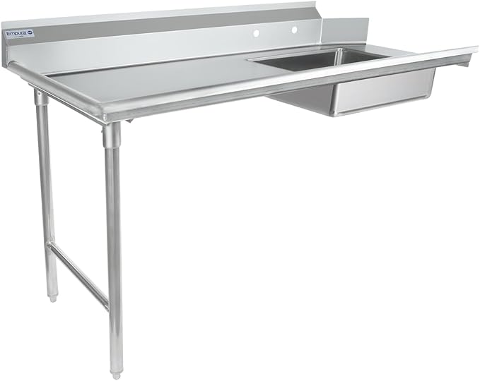 Empura 60" Wide Stainless Steel Soiled Dishtable with Backsplash | Straight Design Left Hand Side Commercial Worktop table for Restaurant Diner Cafeteria Kitchen | 60"W x 30"D x 41.5"H, 16 Gauge, NSF