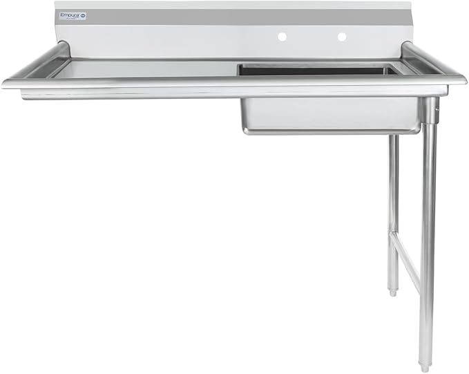 Empura 48" Wide Stainless Steel Soiled Dishtable, Undercounter Right Hand Side Commercial Worktop Table for Restaurant Diner Cafeteria Kitchen, 7.5" Backsplash, 48" W x 30" D x 41.5" H, 16-Gauge, NSF