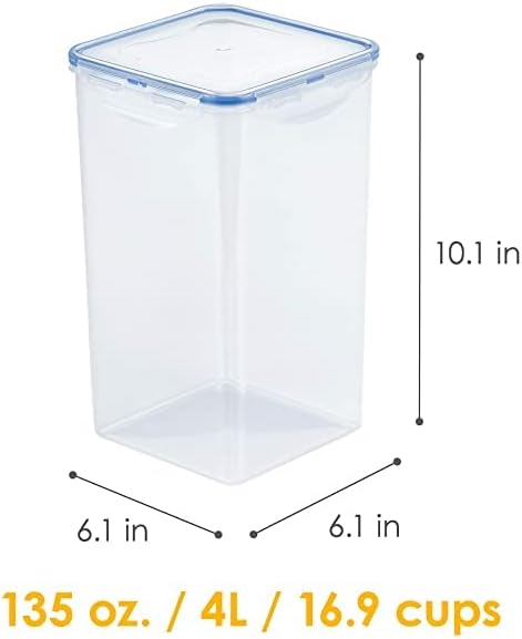 LOCK & LOCK Easy Essentials Food lids/Pantry Storage/Airtight containers, BPA Free, Square-16.9 Cup-for Chips, Clear (Pack of 3)