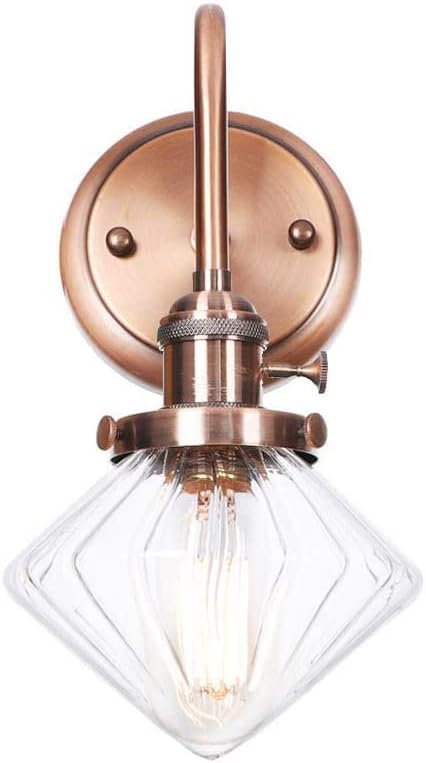 Wall Lamps, Nordic Creative Iron Sconce Lighting with Switch, Clear Glass Lampshade Metal Wall Lights for Bedroom