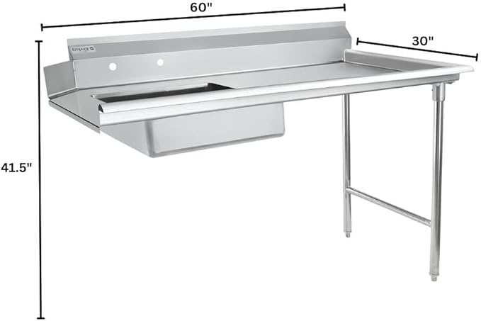 Empura 60" Wide Stainless Steel Soiled Dishtable with Backsplash | Straight Design Right Hand Side Commercial Worktop table for Restaurant Diner Cafeteria Kitchen | 60"W x 30"D x 41.5"H, 16 Gauge, NSF