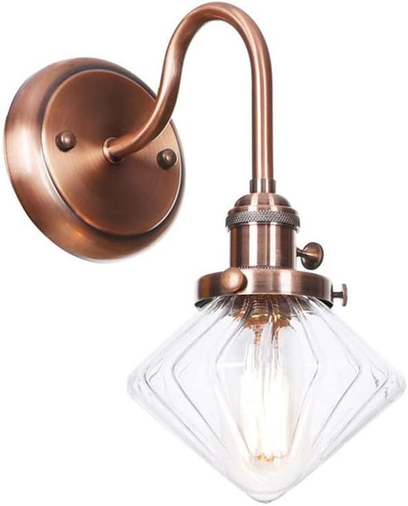 Wall Lamps, Nordic Creative Iron Sconce Lighting with Switch, Clear Glass Lampshade Metal Wall Lights for Bedroom