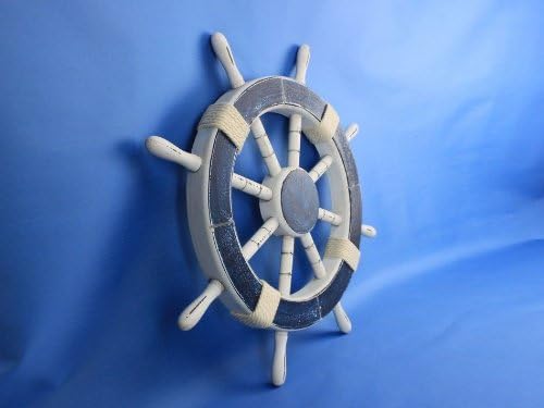 Hampton Nautical Rustic Dark Blue Ship Wheel, 18"