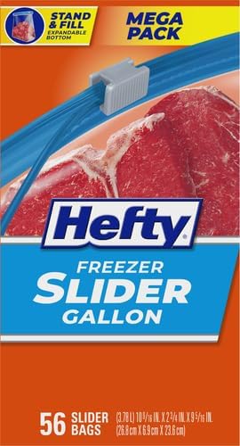 Hefty Slider Freezer Kitchen Storage Bags, Gallon Size, 56 Count (Pack of 4)