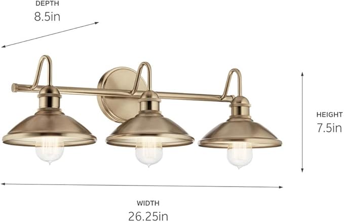 Kichler Clyde 3 Light Bathroom Vanity in a Rich Champagne Bronze Finish, for Bathrooms, (7.25" H x 26.5" W x 8.25" Ext.), 45945CPZ