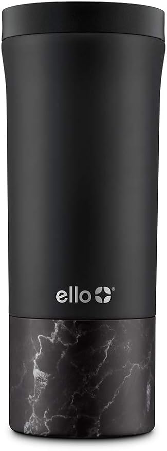 Ello Miri 16oz Vacuum Insulated Stainless Steel Travel Mug, Leak-Proof Slider Lid, Keeps Hot for 5 Hours, Perfect for Coffee or Tea, BPA-Free, Fits Most Cupholders, Holiday Gift, Black