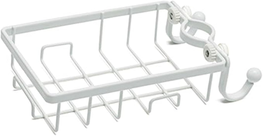 Faucet Storage Rack with Rust-resistant Plastic and Iron Wire Sponge Holder for Kitchen Sink Dishcloth Organizer with Hooks Easy Installation Without Drilling White