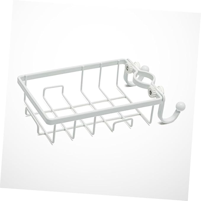 Faucet Storage Rack with Rust-resistant Plastic and Iron Wire Sponge Holder for Kitchen Sink Dishcloth Organizer with Hooks Easy Installation Without Drilling White