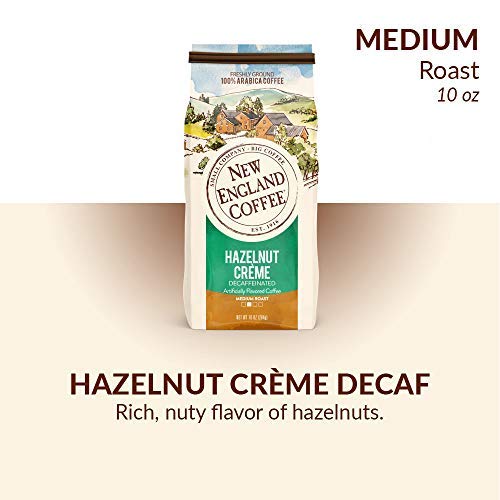 New England Coffee Hazelnut Creme Decaffeinated Medium Roast Ground Coffee, 10oz Bag (Pack of 3)